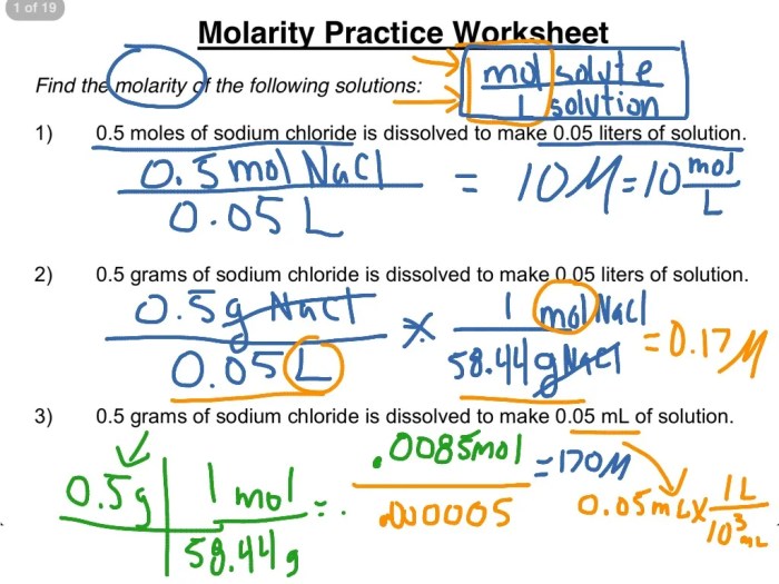 Molarity problems worksheet with answers