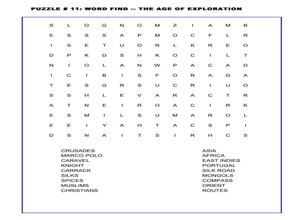 Age of exploration word search answer key